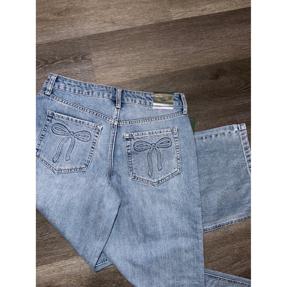 Wild Fable Low Rise Baggy Jeans Light Wash Bow Pocket Detail Size 6